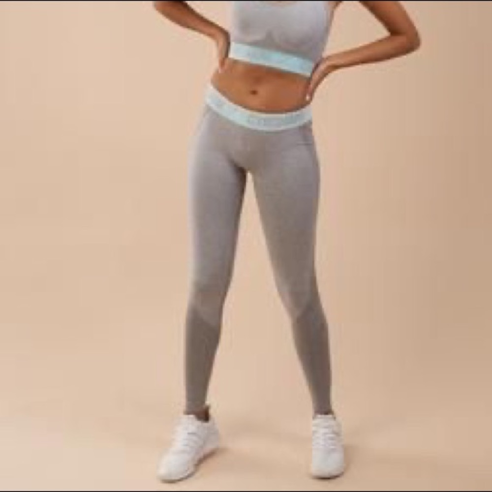 Gymshark Flex Leggings - Light Grey/Pale Turquoise